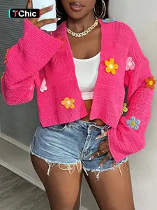 Women's Spring & Fall Floral Hollow Out Knit Cardigan Top, Loose-Fitting Casual Long Sleeve Knitwear Sweater, Sexy Flower Decoration