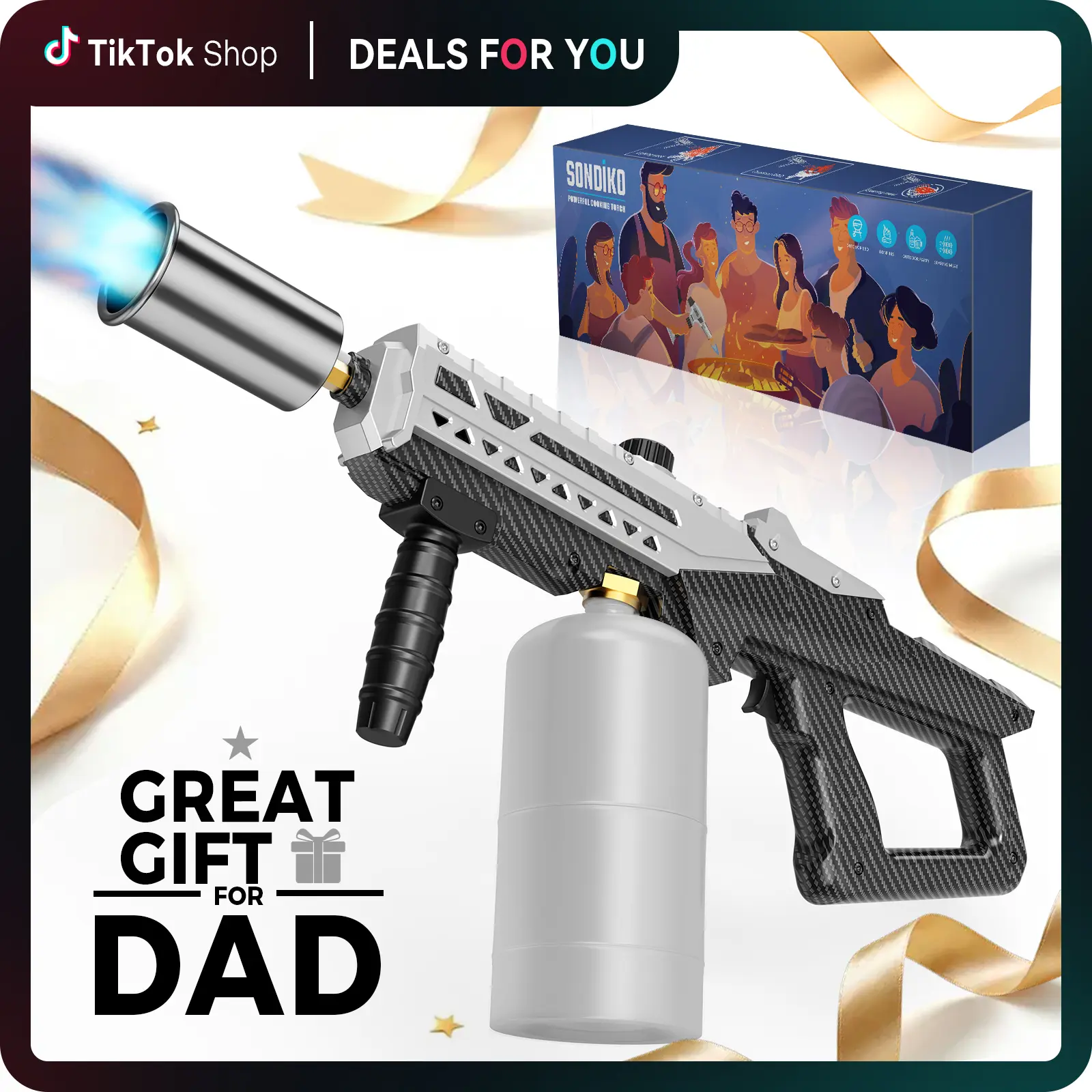 【HomeEssentials】High-Performance Propane Food Culinary Torch Gun - 50,000 BTU Adjustable Flame Tool with Front Handle, Bakeware Compatible for Searing, BBQ, Outdoor Use (Propane Tank Not Included)