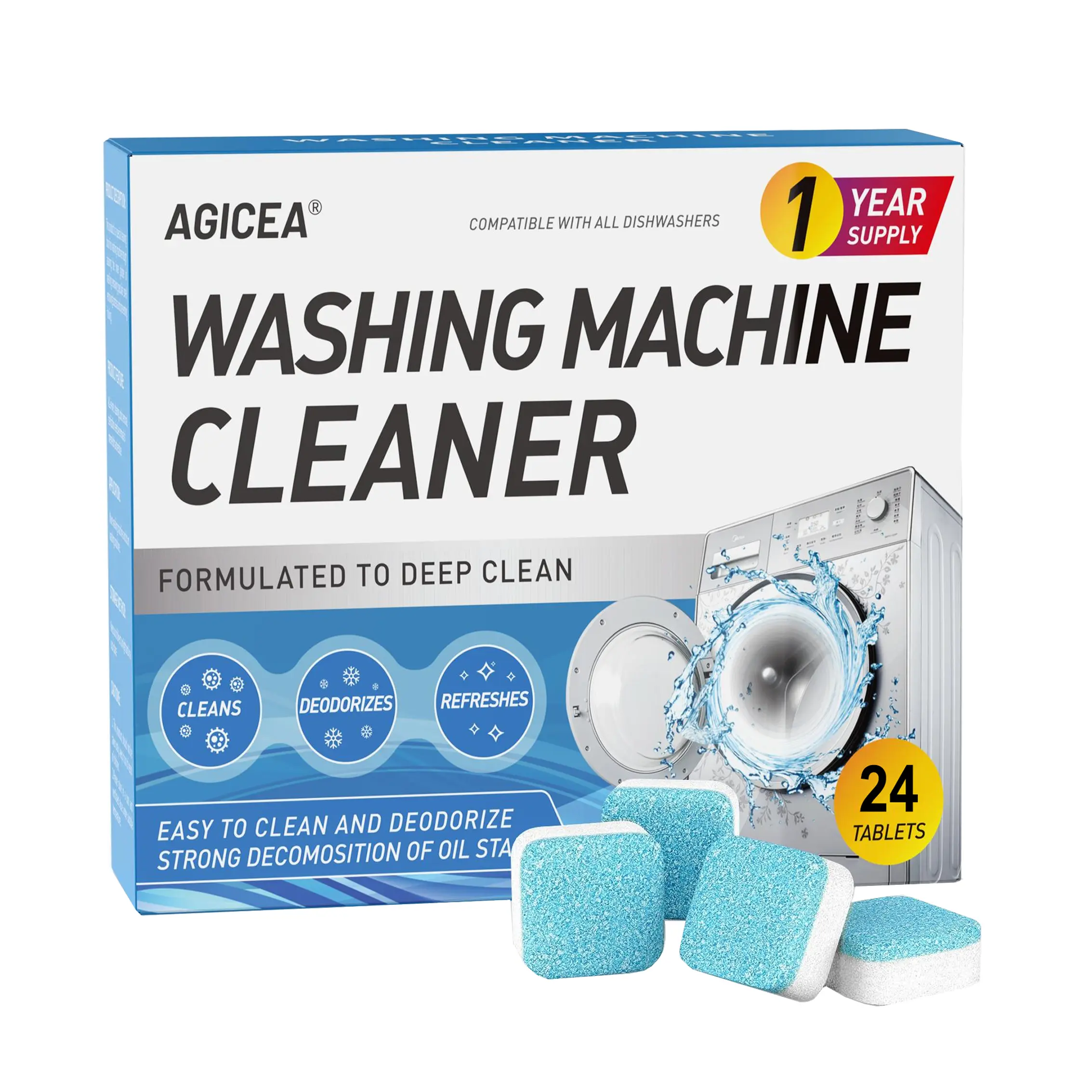 24-Pack Washing Machine Cleaning Tablets – Eco-friendly Tablets for Pet-Related Laundry Loads; Deep-Cleans Grime, Keeps Machine Fresh, Easy to Use – Household Essentials / Home Care Products