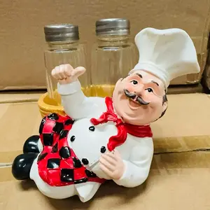 Small Chef Figures with 2 Bottle Kitchen Ornament - Holiday Gift