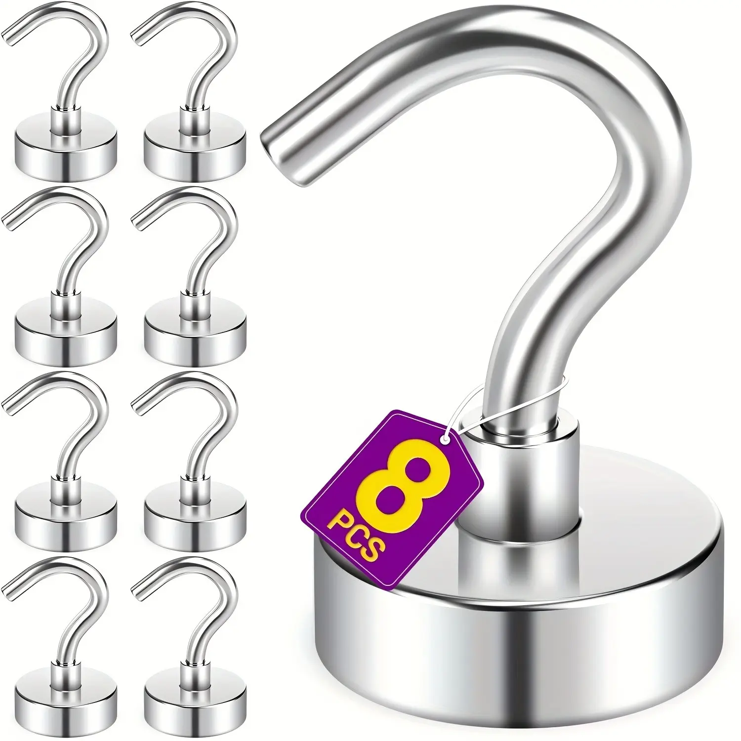 8PCS Heavy-Duty Magnetic Hooks, U Shaped Hook, Metal Hooks, No Drilling Required. Ideal For RVs, Cruise Ships, And Other Storage Needs. Suitable For Hanging In Kitchens, Garages For Wall Organization, Metal Hooks For Cruise Ship Walls