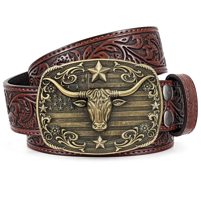 BELTROAD Western Cowboy Belts for Men Women, Mens Western Belt Bull Buckle Country Belt Cowboy Leather Belt for Jeans,sohochic