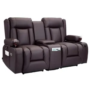 【DealsForYouDays】VEVOR Loveseat Recliner Sofa, Power Reclining Couch with Heating & Massage and Timer, PU Leather Electric Recliner Sofa with Center Console, USB Ports, Cup Holders and Side Bags for Living Room