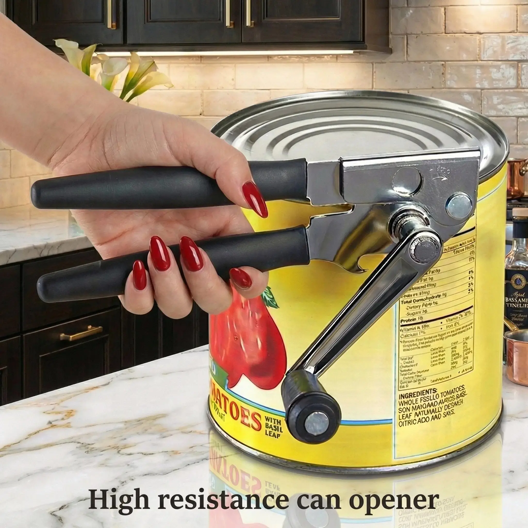 Heavy Duty Commercial Stainless Steel Can Opener - Rubber-Coated Long Handle, Crank Design, Smooth Edge, Ergonomic Soft Grip for Seniors, Durable for Commercial Kitchens & Restaurants, No Magnets Kitchen Utensil