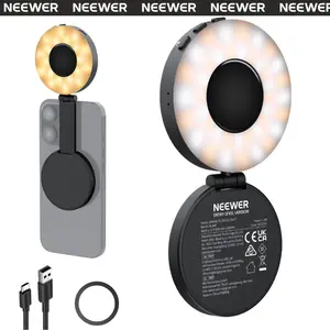 NEEWER NL40R Magnetic Selfie Light Compatible with MagSafe iPhone/Andriod, 4 Mode CRI95+ 914lx 1.5W Plastic Folding Small LED Phone Fill Ring Lighting for Recording Makeup Video Conference
