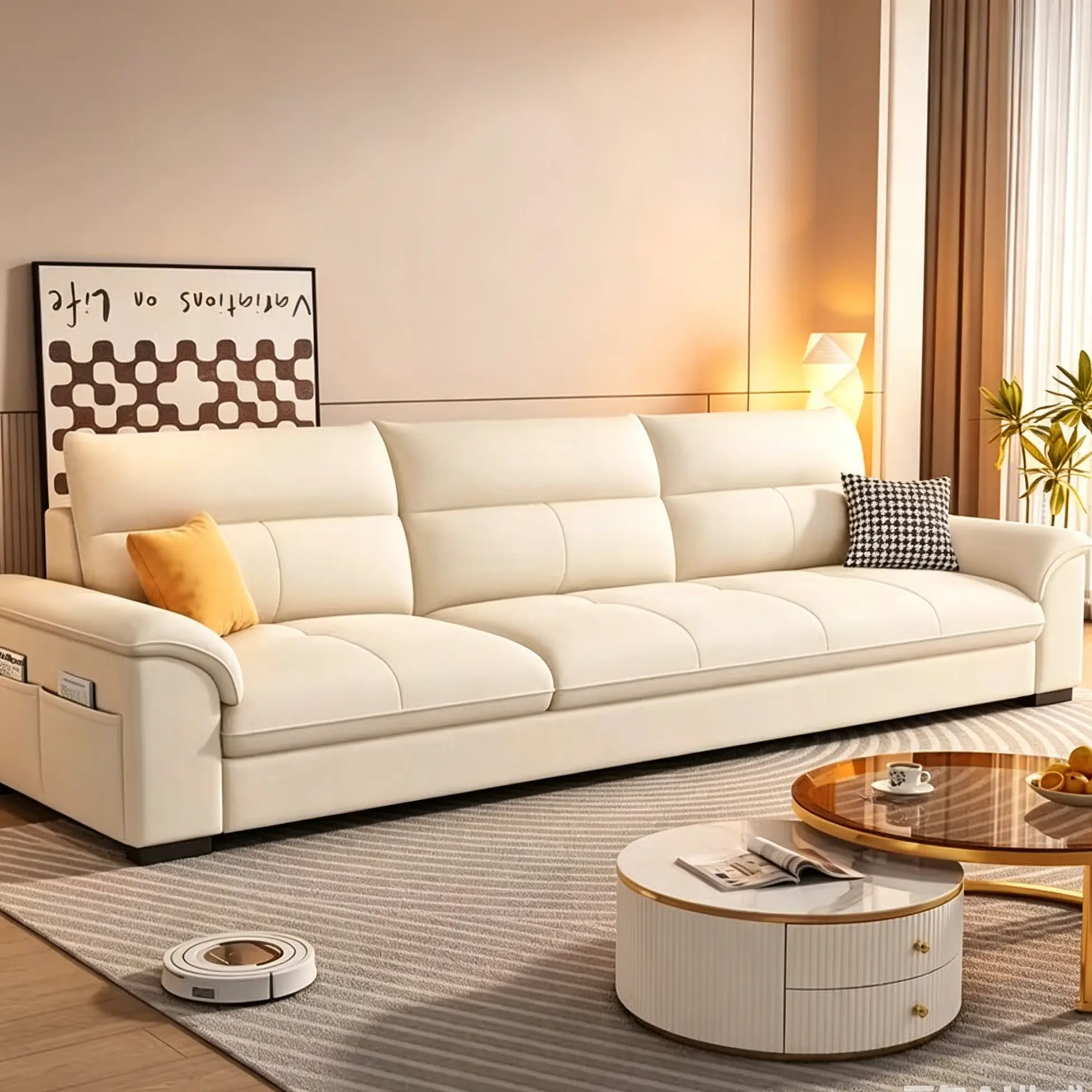 [2 Packages Shippingl U-Shaped Modular Sectional Sofa - Comfy Cloud 3-Seater with 2 Movable Ottoman, Cloud Sofa,Deep Seat Linen Couch for Living Room, Beige Color ,Comfort & Stylish Design,Chenille pink