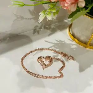 Rose Gold Mom Heart Love Necklace with I Love You in 100 Languages - Lumineer Jewelry