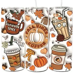 20oz Fall Themed Tumbler with Pumpkin Spice & Fall Vibes Coffee Designs Perfect for Autumn Drinks