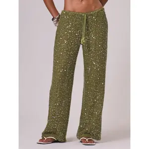 Women’s bohemian-style beach pants, elegant summer sequin pants, fashionable vacation wear, women’s casual pants GARMENTARY