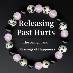 Self-Love & Protection Crystal Bracelet | Rose Quartz, Black Tourmaline & Dalmatian Jasper | Bohemian Handmade Jewelry for Her(1PC)