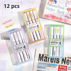 Glitter Fluorescent Pen, 12pcs/set Fine Tip Pastel Marker Pen, Highlighter Pen for Scrapbooking, School Supplies and Cute Stationery, Pastel Highlighters