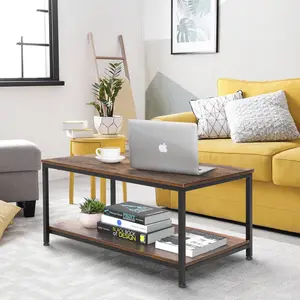 Rustic Rectangle Modern Coffee Table with Metal-MDF Frame, Self-Assembly Indoor Home Tea Table Desk