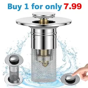 Bathroom Sink Drain Strainer, Pop Up Sink Drain Strain, Bathroom Sink Stopper with Removable Stainless Steel, Filter Basket Hair Catcher Hair Catcher