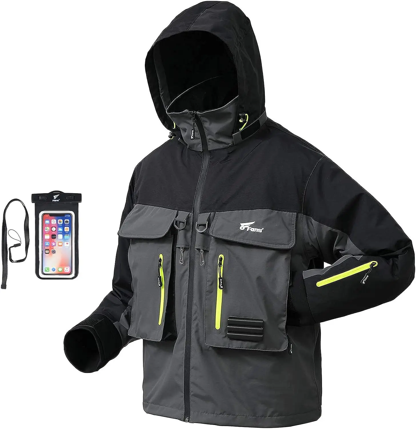 8 Fans Fishing Wading Jackets Breathable Waterproof with Hood Pockets Multifunctional Adjustable Velcro for Men Women Bass Pro Rod Builder
