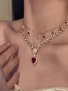 Mother's Day Gift Elegant Heart Pearl Necklace Set, Women's Luxury Layered Pendant Chain Jewelry, Stylish Accessory for Special Occasions, Elegant Beaded Necklace, Necklace For Mom