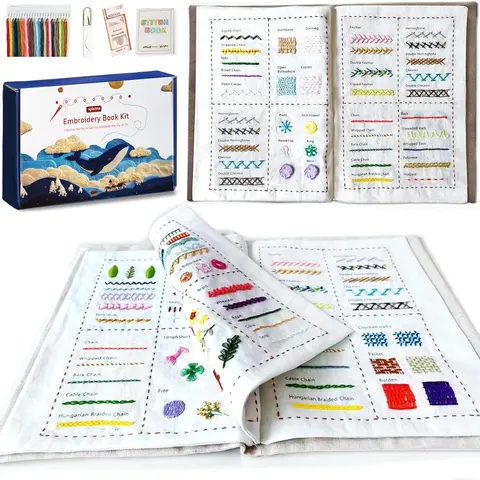 KYLVO Beginner-Friendly All-In-1 Embroidery Kit - Complete Hand Craft Set for Adults, Includes Linen Fabric, Hoop, Embroidery Thread, Needle Threader, Video Guides, Flip-Through Keepsake, Builds Basic Stitch Skills, A Meaningful Handmade Gift