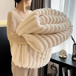 Bunny Blanket, Fleece Throw Blanket for Couch-Valentine's Day Gifts for&Girls, Soft Striped Plush Blanket, Lightweight Cozy Throw for Sofa Bed (White,39x59inch)