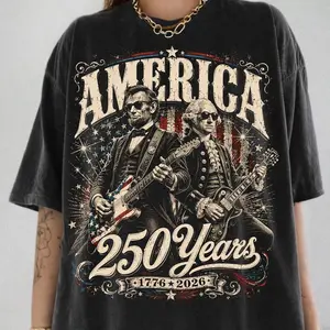 250 Years America Anniversary PNG, George Washington & Lincoln Playing Guitar, Funny 4th of July, Abe Lincoln 250th