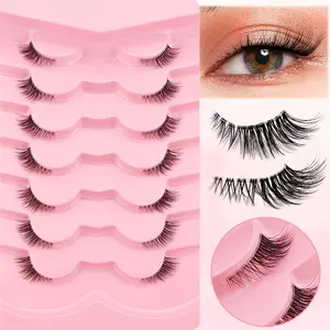 7 Pairs Half Lash False Eyelashes, Transparent Stem, Fluffy Natural Mink False Eyelashes, Perfect for Everyday Wear, Enhance Your Look, Cosmetic