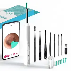 Earwax Removal Tool Set with Camera, Portable 360° Wide-Angle Ear Cleaner, Wireless WiFi Endoscope, Waterproof, Fits iPhone & Android, Ear Cleaning Kit