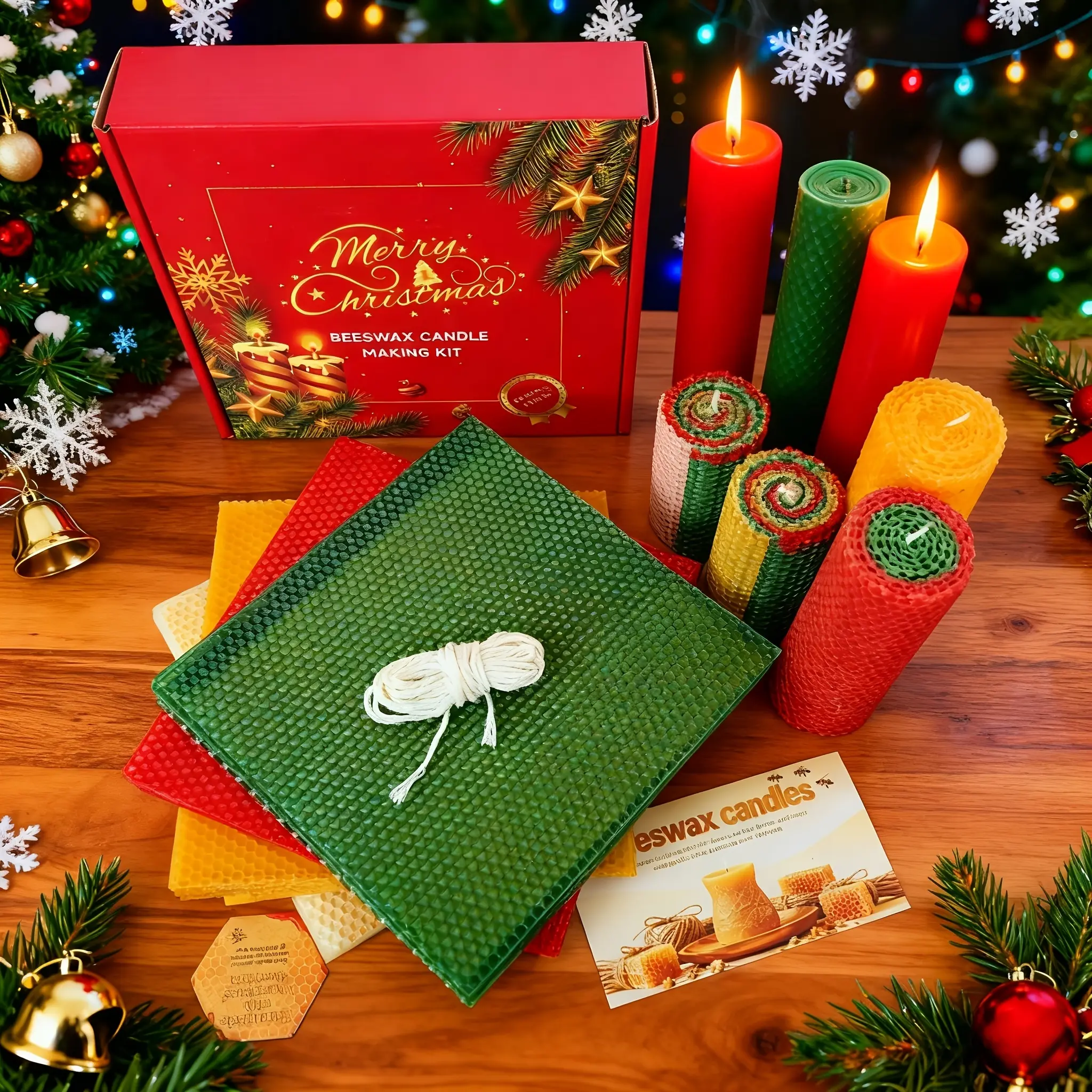 Christmas-themed beeswax candle making kit, 16 pieces of holiday-colored beeswax sheets, DIY candle material kit, candle making, suitable for children and adults' crafts and Christmas gifts, event parties, DIY craft enthusiasts, watermelon， home decor out