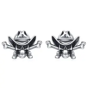 Pirate Skull Crossbones Stud Earrings in 925 Sterling Silver