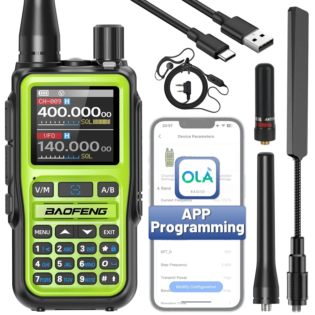 Baofeng UV-5R Mini Walkie Talkie for Adults, Rechargeable Ham Radio with Batteries, APP Programming, Dual PTT, USB-C Charging, Mobile Port Compatibility, Emergency Alerts, Cells Connectivity