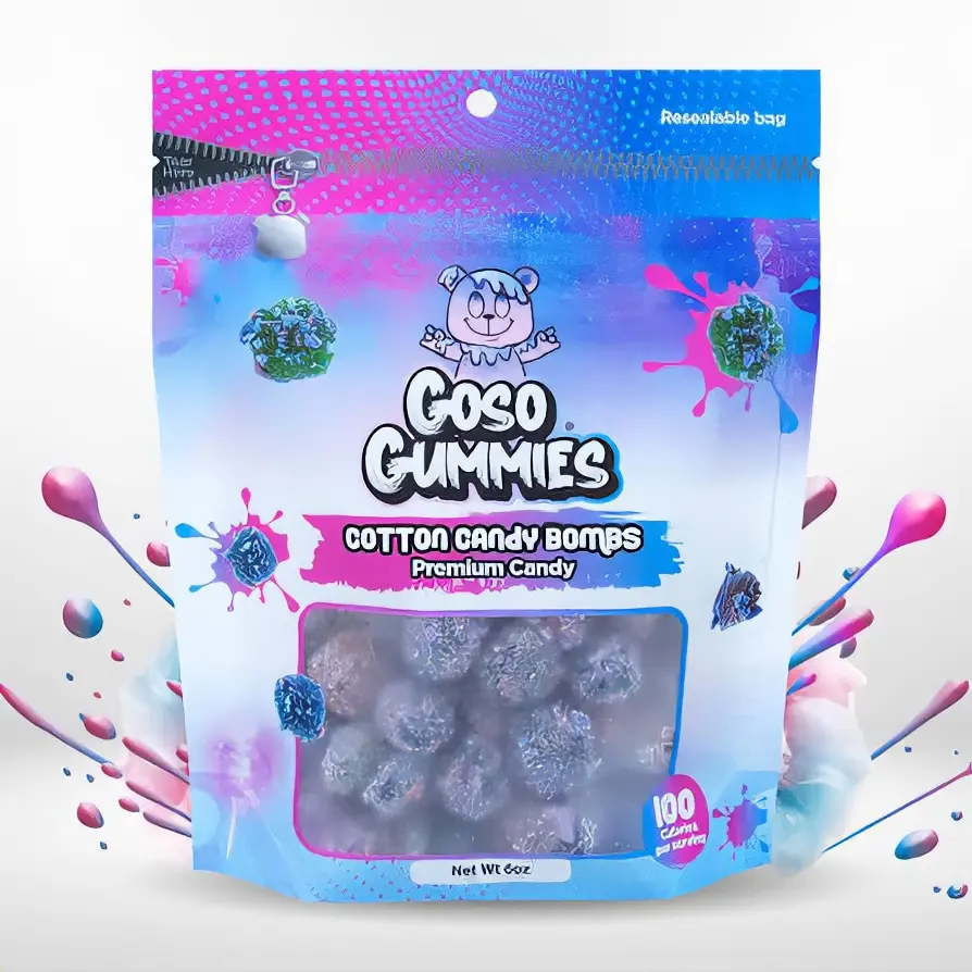 Goso Gummies Cotton Candy Bombs Premium Candy 100 Pieces 6oz Resealable Bag Sweet Treats