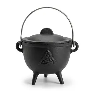 Triquetra Cast Iron Cauldron 4.5 Inch with Lid — Celtic Witch Altar Cauldron