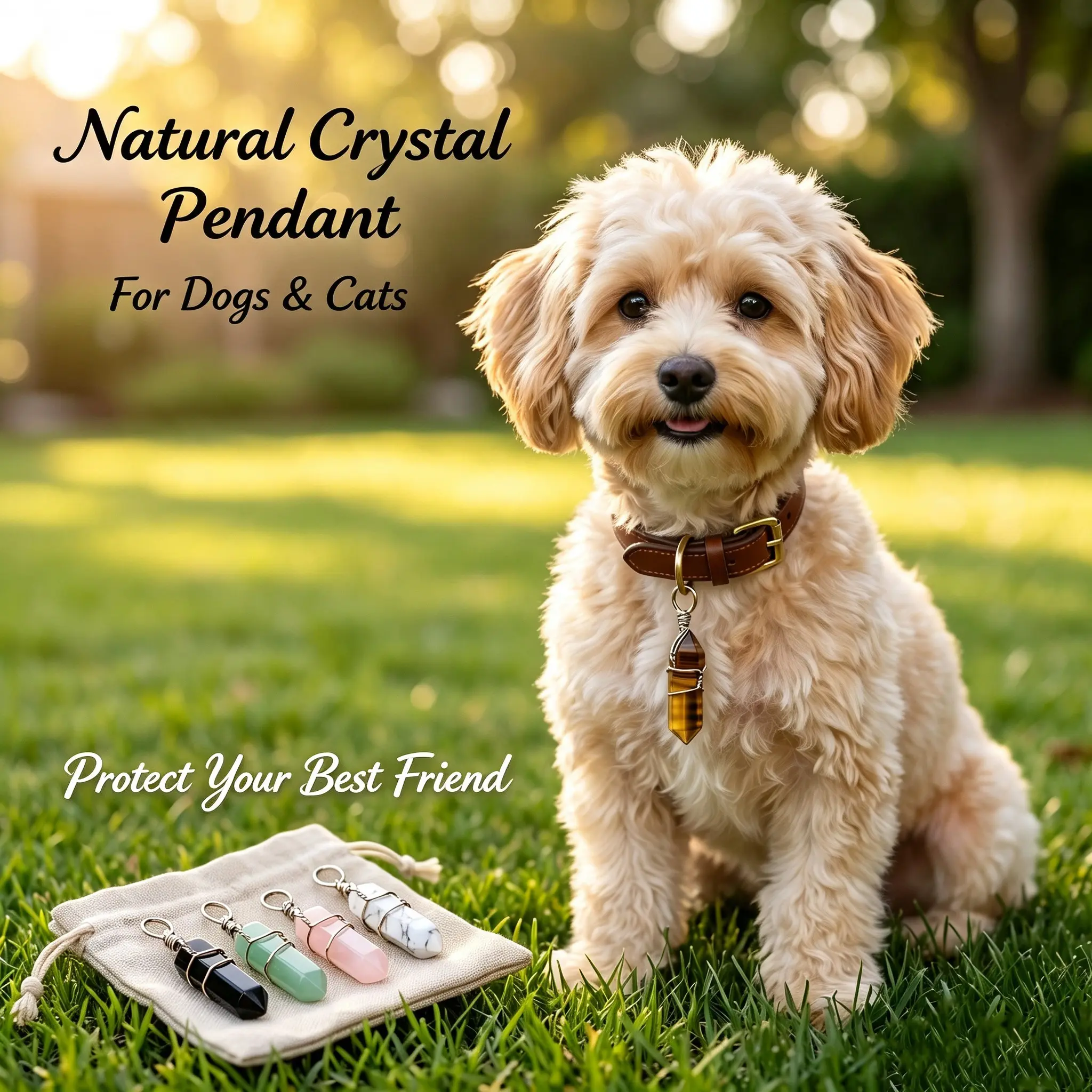 Pet Natural Crystal Pendant Charm - Dog & Cat Collar Fashion Accessory with Calming, Protective, Lucky Energy Benefits, Costume Jewelry Charms & Pendants