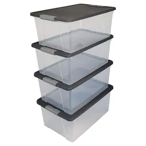 Homz 15 Qt Stackable Plastic Storage Container w/Snaplock Lid, Gray (4 Pack) Bin Boxes