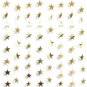 Birthday Graduation Decorations, 105Feet   Garland Party Banner - Golden Double Side Twinkle Paper Stars Streamers Backdrop for Prom Classroom Welcome  Ceiling Decor, 8Pack