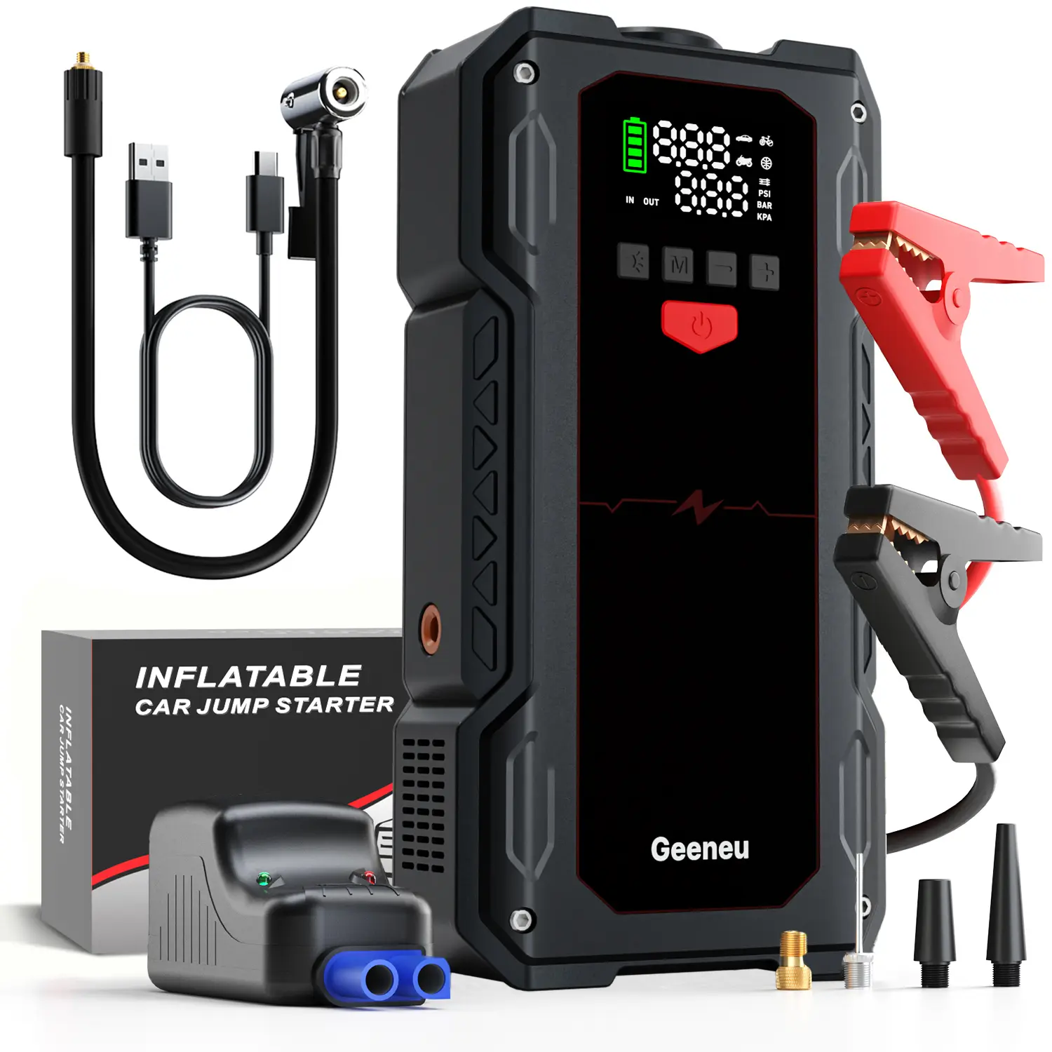 7000A Car Battery Jump Starter with Air Compressor, 150PSI Portable Tire Inflator, Battery Jumper Starter Portable for All Gas/10L Diesel, 12V Jump Box with USB-C Fast Charge, LCD Display & LED Light