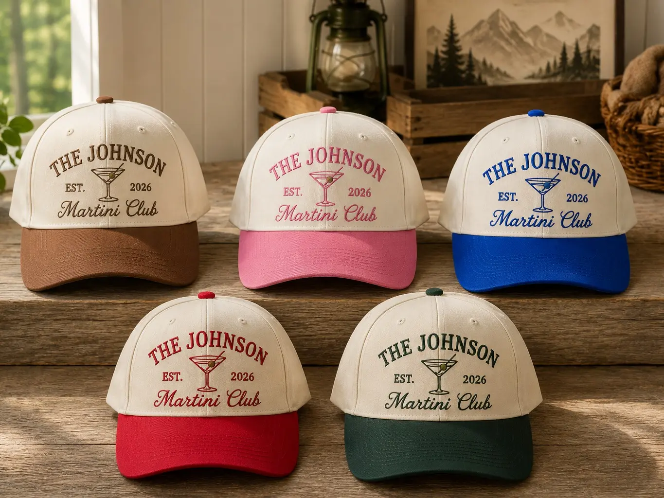 Custom Martini Club Trucker Hat, Personalized Family Name Snapback Cap, Embroidered Cocktail Mesh Hat, Summer Vacation Gift
