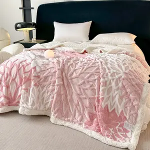 Double-Layer Thick Woven Soft Cozy Blanket, Soft Warm Blanket, Floral Pattern, Hollow Design, Dual Skin Feel, Multiple Colors, Bed Sofa Travel Camping Throw