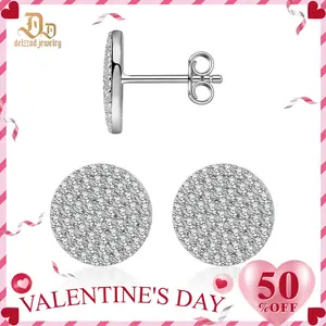 Delzzad 14K Gold-Plated Iced Out Circle Shape Earrings Lab-Created Moissanite Stud Earring S925 Sterling Silver Moissanite Jewelry Perfect Birthday Mother’s Day Christmas Gift for Men Women Wedding Set