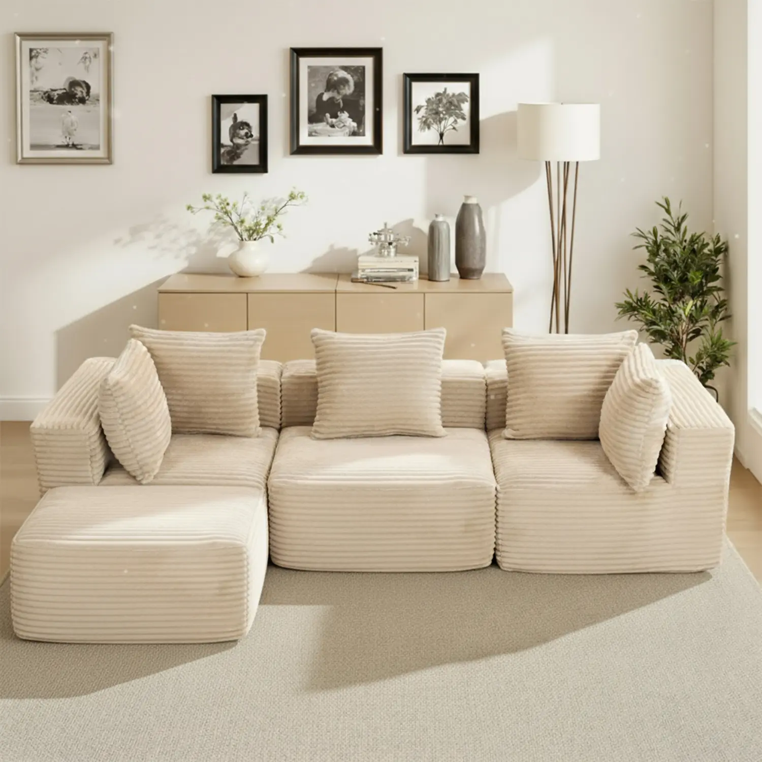 Spaco 4-Seat Modular Modern Sectional Sofa - Memory Foam Upholstered Convertible Folding Sleeper Couch with Pillow for Living Room, Bedroom, Convertible Folding Sofa