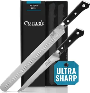 Cutluxe BBQ Carving Knife Set – Brisket Slicing Knife and Boning Knife for Meat Cutting – Professional Knife with Razor Sharp German Steel, Full Tang, Ergonomic Handles – Artisan Series