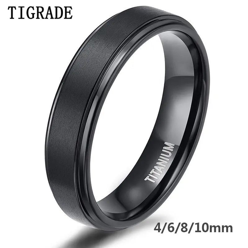 Tigrade Black Titanium Ring For Men Wedding Engagement Jewelry Band 4/6/8/10 mm Cool Dark Classic Unisex Ring Female Size 4-15
