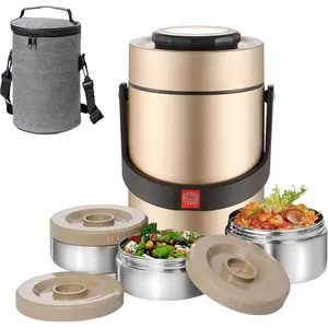 2.3L Large Capacity Bento Lunch Box 3-Tier Stackable Insulated Food Jar Leak-Proof Vacuum Portable Container 304 Stainless Steel for Work Travel Picnic Outdoor