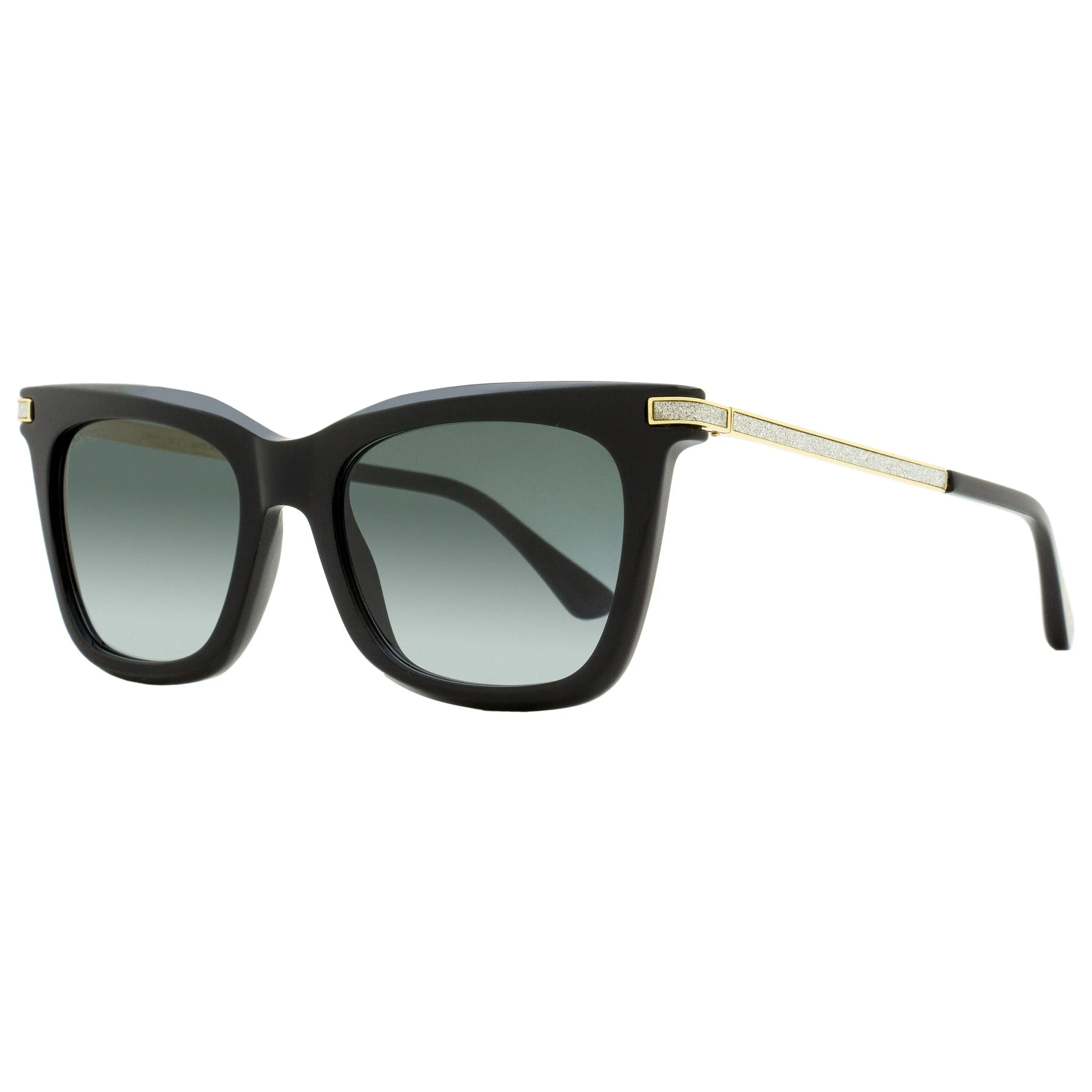 Isabel Marant Female Retro Shape Rectangle Plastic Sunglasses - Black/Gold, 52mm, Glitter Fabric Temples with Branding at Tips, 100% UV Protection Women's Statement Frames
