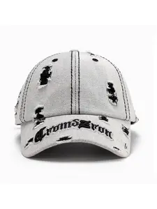 Korean trendy brand letter embroidered baseball cap, unisex, Korean style street-style distressed heavy-duty washed denim work cap