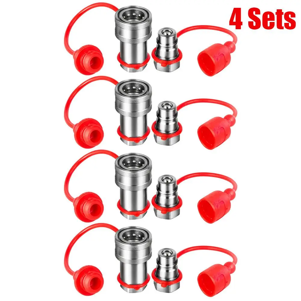 Heavy Duty FarmTok 1/2" NPT Hydraulic Quick Connect Couplers. 4 Sets Pioneer 4000 Parker Interchange Ball Valve w/ Dust Caps 2900 PSI Tractor.