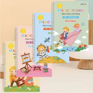 Large Magic Grooved Practice Copybook for Kids - Reusable Handwriting Workbook for Ages 3-8 with Number Letter Tracing and Calligraphy Lessons