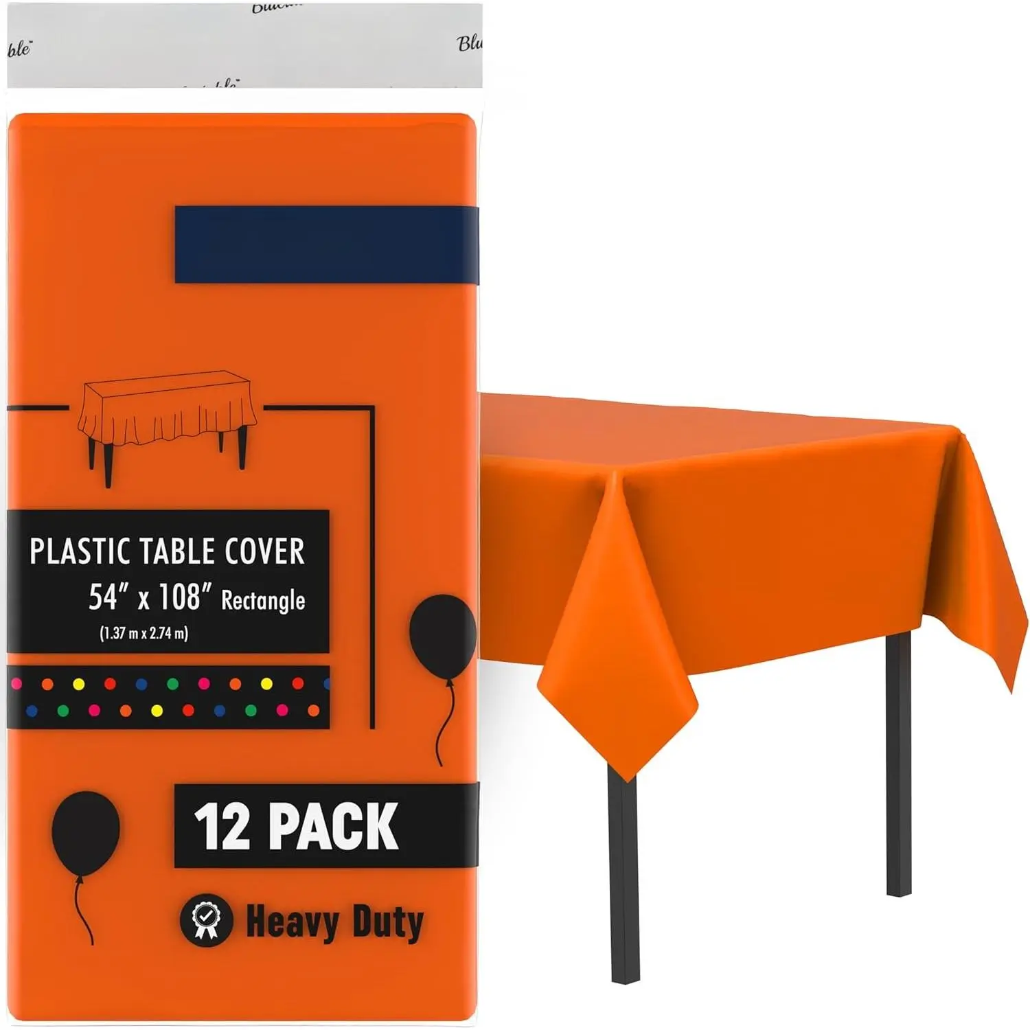 Plastic Tablecloth Disposable Orange Rectangle (12 Pack) Bulk - Ultra Heavy Duty Table Cloth (54" x 108") 6 Foot or 8 Foot Tables,  Orange Party Table Cloths Birthdays [12 Pack]