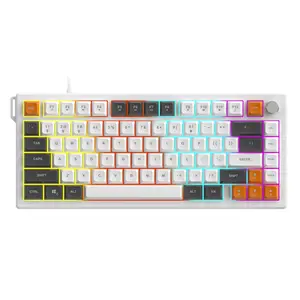 AJAZZ 75% Layout AF82 High Appearance Wired Film Keyboard Volume Adjustment Knob 82 Key Ergonomic Design Office Keyboard Silent Structure Office Artifact Beautiful Light Effect Support Multi System Suitable for Esports Games and Office Gaming Keyboard