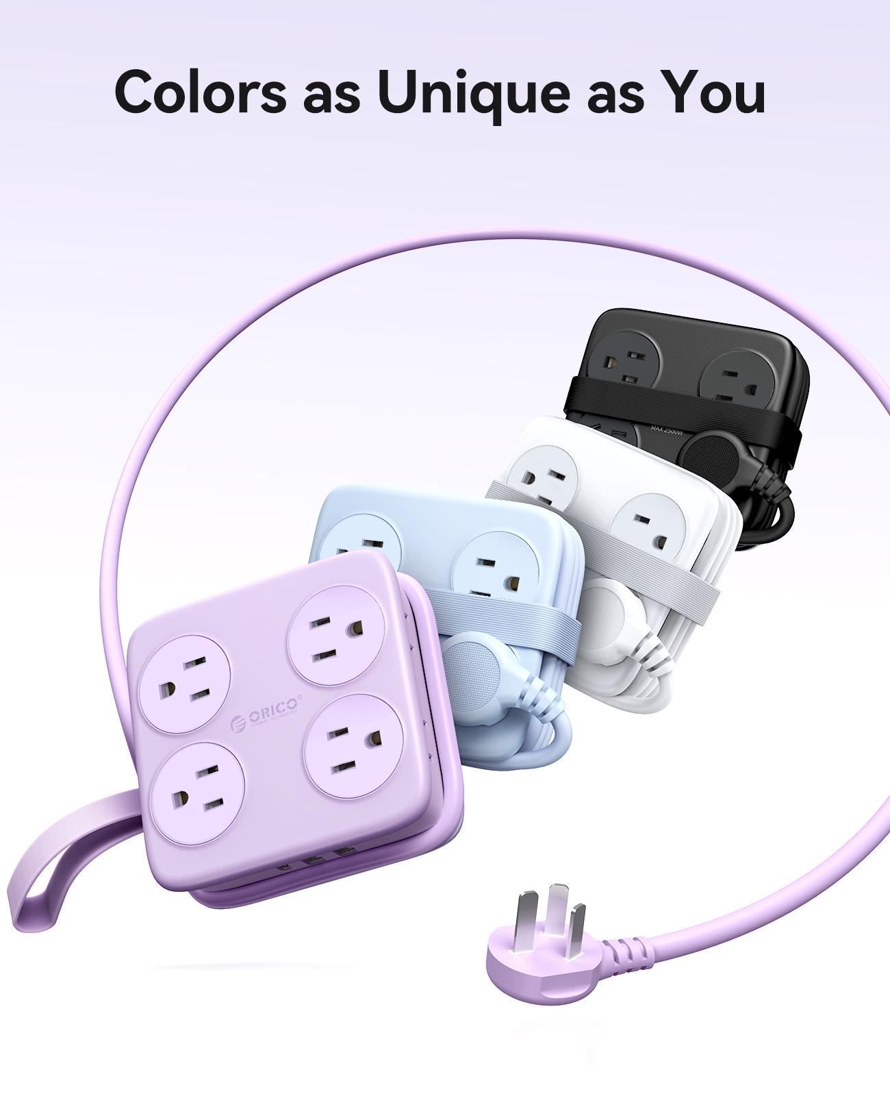 ORICO Power Strip is Designed for Desktop, 5 Ft Extension Cord with 3 USB Ports, 4 Side Outlet Extender & Flat Plug, 11 in 1 Charging Station for Home/Office/Dorm--AP3-8A