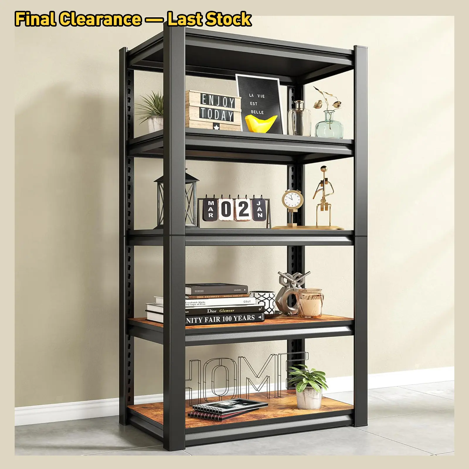 Raybee Heavy-Duty Utility Racks 3000 LBS Garage Shelves Adjustable Black Metal Frame 2-Sided Thickened Wood Board Storage Shelf for Garage Kitchen Pantry Home or Office Shelf