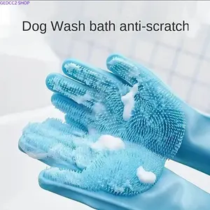 2-in-1 Pet Bath Glove Set, Silicone Grooming & Massage Gloves (2-Pack), Dog & Cat Bathing Brush for Shedding Control, Deep Cleaning & Pet Hair Removal Tool