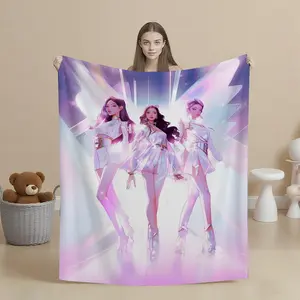 Anime-Inspired Flannel Blanket with Kpop Prints, Beige Flannel Sofa Cover, Machine-Washable, Ideal Christmas & New Year Gifts